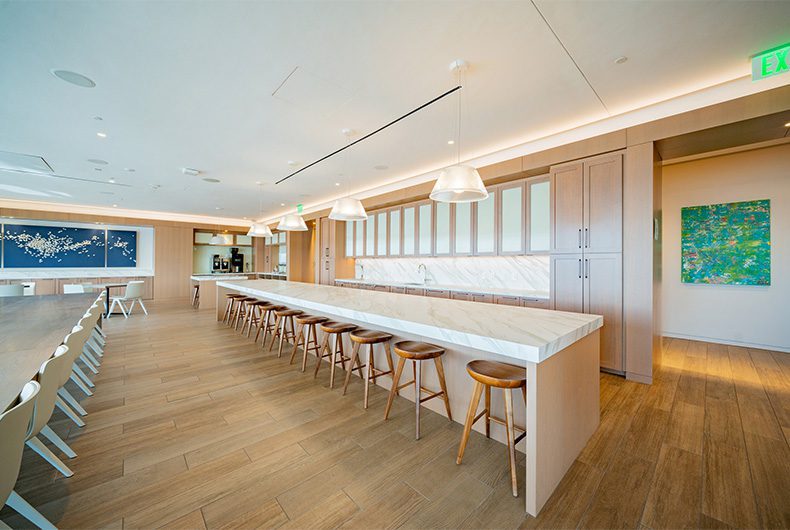 Extra-large counter top installation for large lunch room seating area